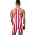 thumbnail image 2 of Zaldita Men's Striped Sleeveless Boxer Shorts Leotard Deep U Neck Racerback Slim Fit Rompers Red&White 3XL, 2 of 6