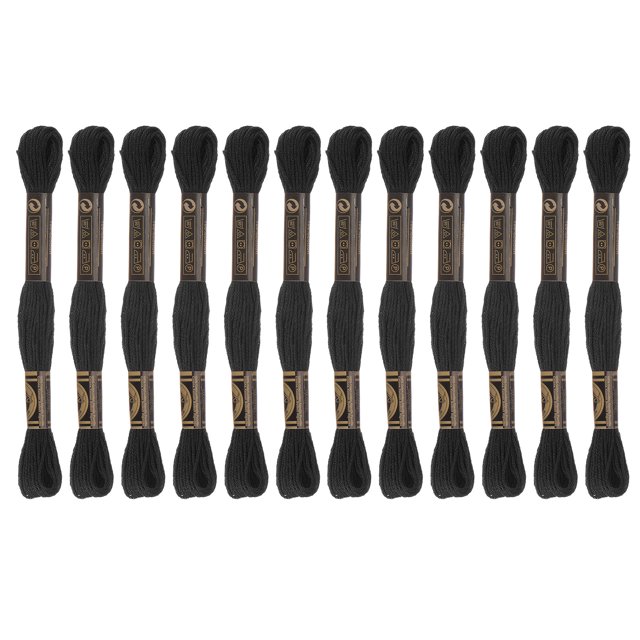 Unique Bargains Fil à Broder Noir, 8 m - 12 Écheveaux, Fabriqué en Coton à Longues Fibres pour la Flexibilité et une Finition Brillante. Chaque Écheveau Contient six Fils Séparables, Idéal pour la Broderie, les bracelets, les Pompons et les Travaux d'Aiguille. les Fils Noirs Sont Serrés pour une Utilisation Facile et Mesurent 8 m (8,75 yards) de Longueur et 1 mm de Largeur. Convient à Divers Projets d'Artisanat.