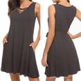 thumbnail image 1 of CEHVOM Ladies Solid Color Cross Strap V-Neck Belt Sleeveless Vest Mini Dress, 1 of 6