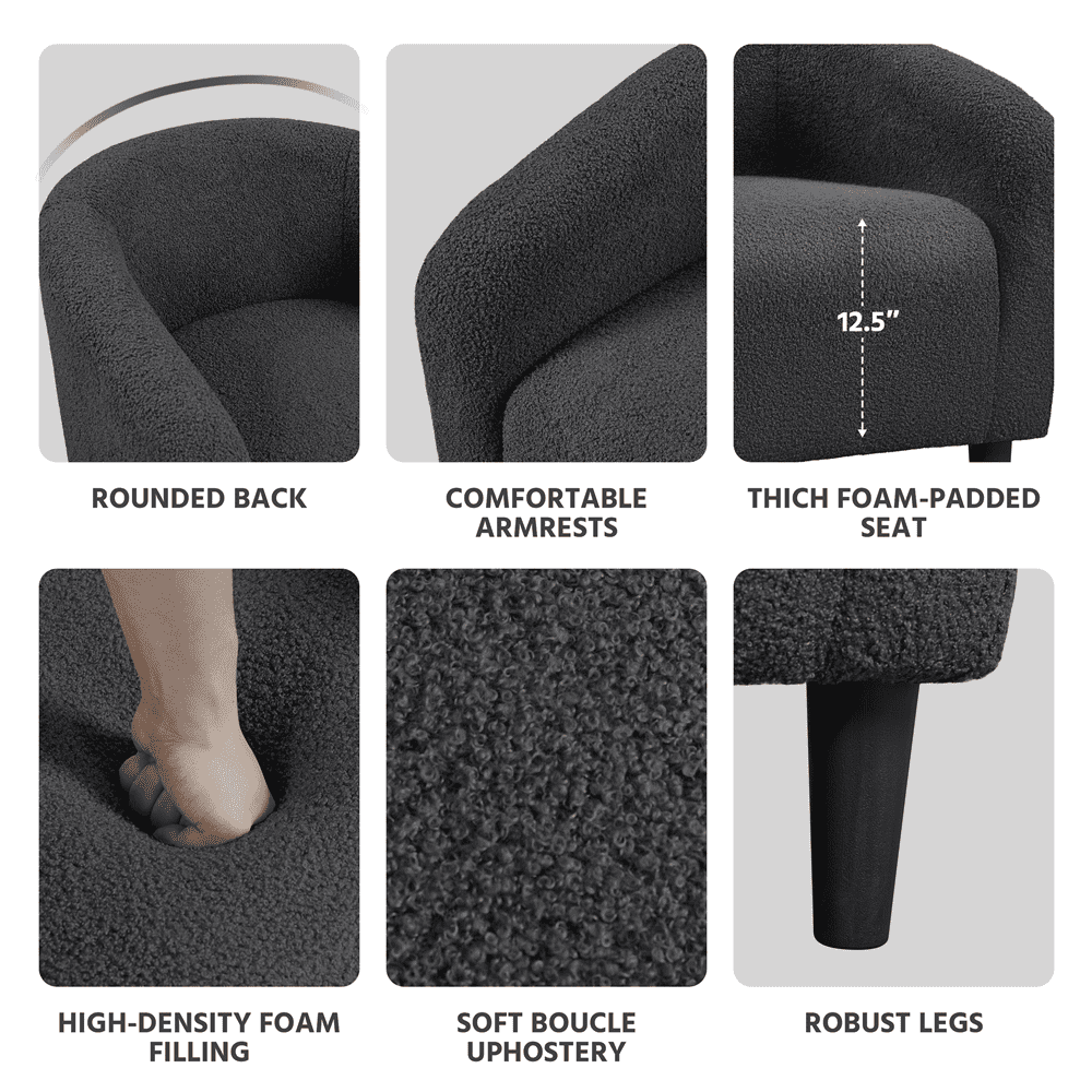 FullFurnique Fauteuil en Tissu Bouclette avec Dossier et Accoudoirs