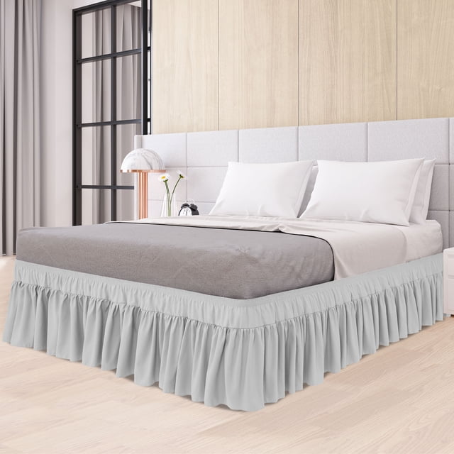 PiccoCasa Polyester Brushed Bed Skirt with Elastic Dust Ruffles 16" Drop, Queen Light Gray