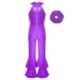 thumbnail image 2 of Lejafay Combinaison Sans Manches à Sequins pour Filles avec Couvre-Chef Jazz Disco Danse Body Performance Violet 14, 2 of 5