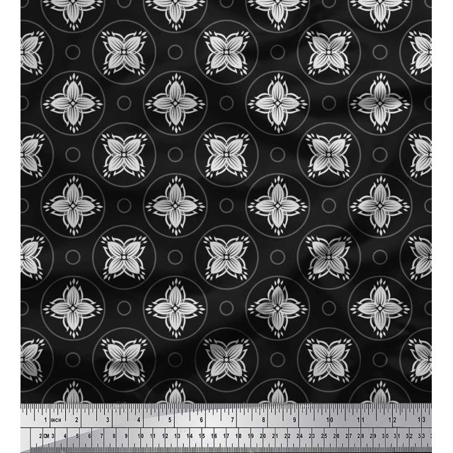 Soimoi Poly Georgette Fabric Circle & Floral Artistic Printed Fabric 1 Yard 42 Inch Wide
