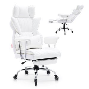VEVOR chaise de bureau inclinable avec repose-pieds, poids lourd PU chaise de bureau large en cuir, grandes et grandes chaises de bureau exécutif avec support Lombar, roues silencieuses de base en métal solide, blanc