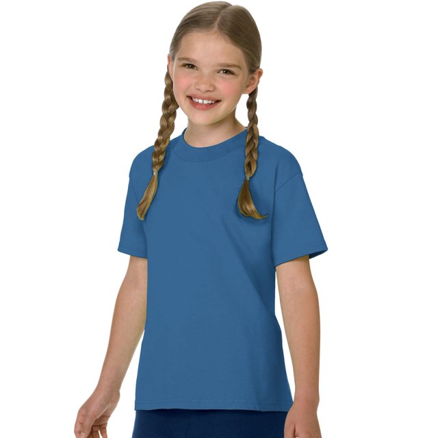 Hanes Authentic TAGLESS Kid`s Cotton T-Shirt, S, Denim Blue