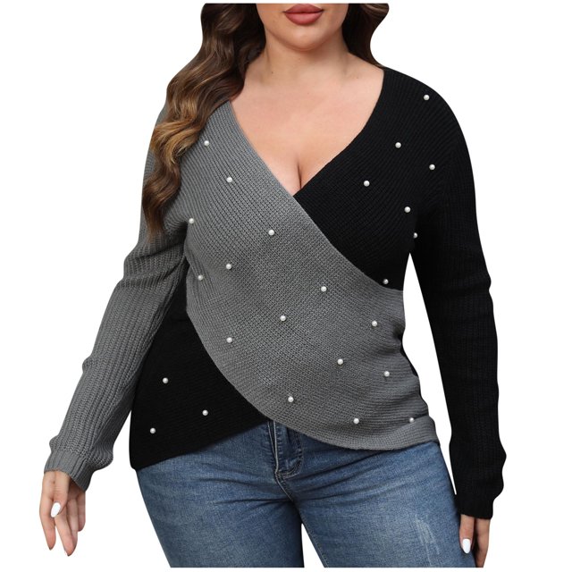 Cameland Oversized Sweaters for Women Plus Size Fashion Long Sleeve Loose Color Block Blouse Pullover Sweaters Jumper