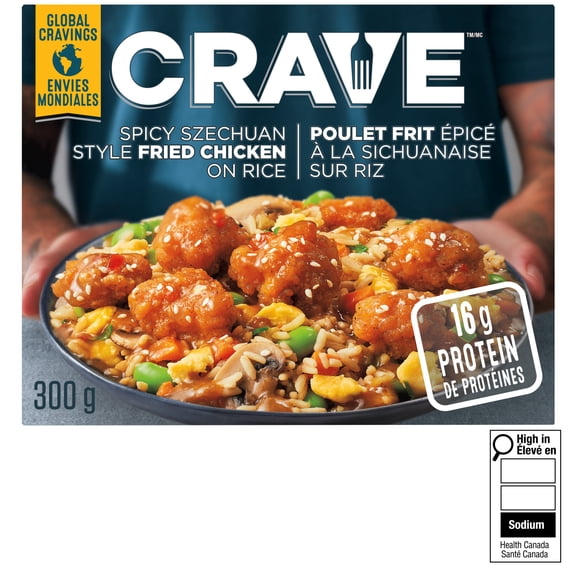 CRAVE Spicy Szechuan Style Fried Chicken on Rice Frozen Meal, 300 g Box, CRAVE Spicy Szechuan Style Fried Chicken on Rice Frozen Meal, 300 g Box