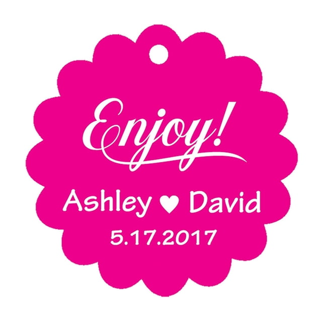 100 PCS Enjoy! Customized Scallop Edges Hang Tags Personalized Wedding Favor Gift Paper Tags