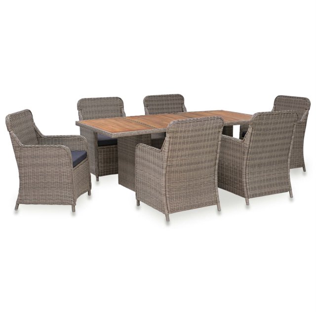 vidaXL Ensemble de Salle à Manger Extérieure 7 Pièces avec Coussins en Poly Rotin Brun