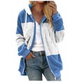 thumbnail image 2 of EGNMCR Womens Winter Fuzzy Fleece Jacket Hooded Drawstring Color Block Patchwork Cardigan Zipper Pullover Coats Outerwear with Pockets, 2 of 5