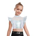 thumbnail image 1 of Hansber Kids Girls Ruffle Crop Tops Shiny Mesh Patchwork Hip Hop Street Dance Tops Performance Costume Silver 8, 1 of 5