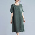 thumbnail image 1 of Mefallenssiah Mode de Couleur Unie des Femmes Grande Taille Jupe Vintage Robe de Coton et de Lin, 1 of 5