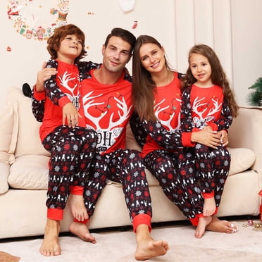 RKSTN Christmas Pajamas for Family Fashion Long Sleeves Tops and Pants Sleepwear for Dad / Mom/ Kids Cute Elk Snow Printed Matching Pajamas Set(Kids)