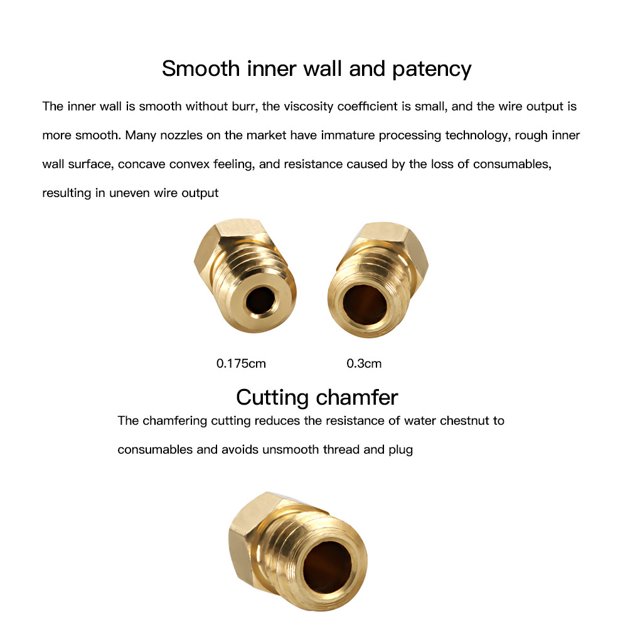 3D Printer Nozzle Brass Extrude Head Mini ; mini extrude Portable Brass Nozzle Firm Printer Thread, 0.2mm/1.75mm