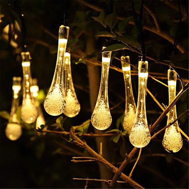 Meitianfacai Water Drop String Lights Outdoor Decorative Lamp, Outdoor Garden Party 30 LED Teardrop Powered String Lights Light