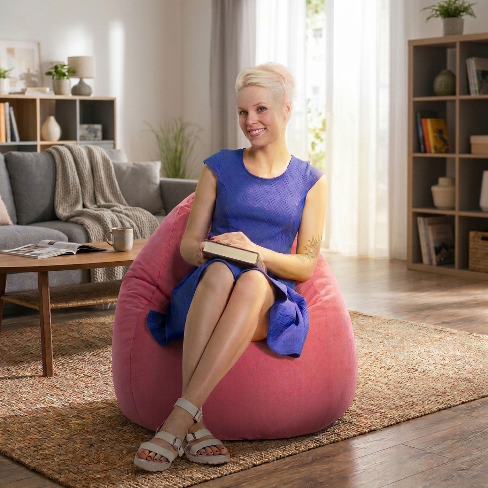 Fauteuil poire Gouchee Home Easy rose – Tissu microfibre polyester doux avec rembourrage en billes de polystyrène, adapté aux adultes et aux adolescents, siège portable pour dortoir ou salon