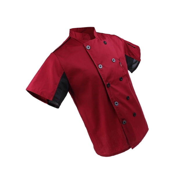 Men Women Short Sleeve , Restaurant Chef Jacket Kitchen Coat XL Red