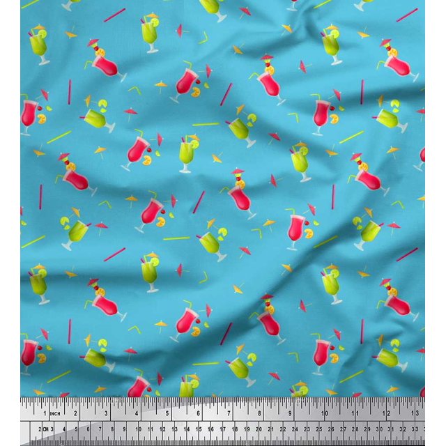 Soimoi Poly Georgette Fabric Straw & Juice Beverages Fabric Prints by Yard 42 Inch Wide