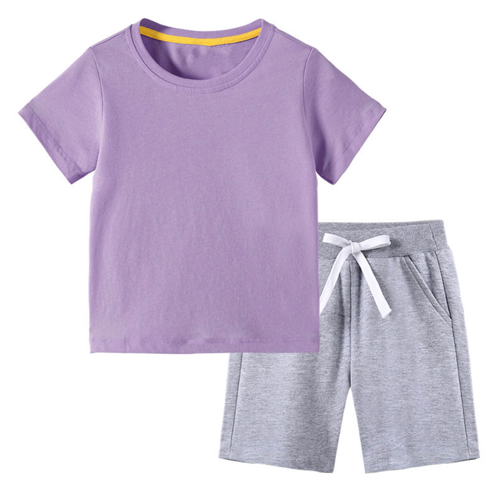 2 Piece Little Boys Pajamas Outfits Cotton Solid Color Short Sleeve Pjs ...