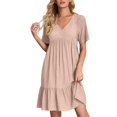 thumbnail image 1 of Soldes du Printemps 2024!Hontri Robes pour Femmes Robe d'Été Robes en Lin pour Femmes Robe T-Shirt Décontractée Manches Courtes Col en V Robe Midi Ligne A Rose,P, 1 of 7