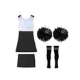 thumbnail image 4 of Oyolan Filles Enfants Ensemble 4 Pcs Costume de Cheerleading avec Shorts Pompons Chaussettes Ensemble Robe de Danse de Lycée Tenue de Cheerleader A Noir 12, 4 of 5