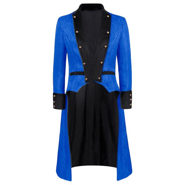 Penkiiy Manteau Queue-d'Hirondelle pour Hommes Liquidation Hommes Patchwork Col Rabattu Robe à Manches Longues Manteau Habillé Bleu Manteau Queue-D'Hirondelle