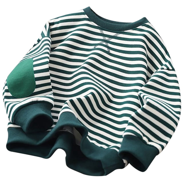 YOUSNH Chandail pour Tout-Petits Garçons Filles Classique à Rayures Chandail à Blocs de Couleur Col Rond Manches Longues Chemise Décontractée Ample Chandail à Enfiler Hauts Chandail Filles Chandails à Capuchon Vert 11-12 Ans