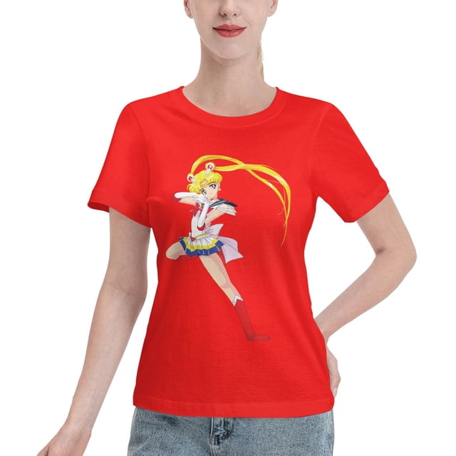 T-Shirt Basique à Manches Courtes pour Femmes Sailor Moon Lièvre Lunaire