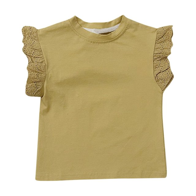 Birdeem Shirts for Girls Children Solid Color Loose Girl Ruffle Sleeve Round-Neck Blouses Western Style Top