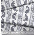 thumbnail image 3 of Soimoi Gray Rayon Crepe Fabric Stripe & Paisley Block Printed Fabric 1 Yard 46 Inch Wide, 3 of 3