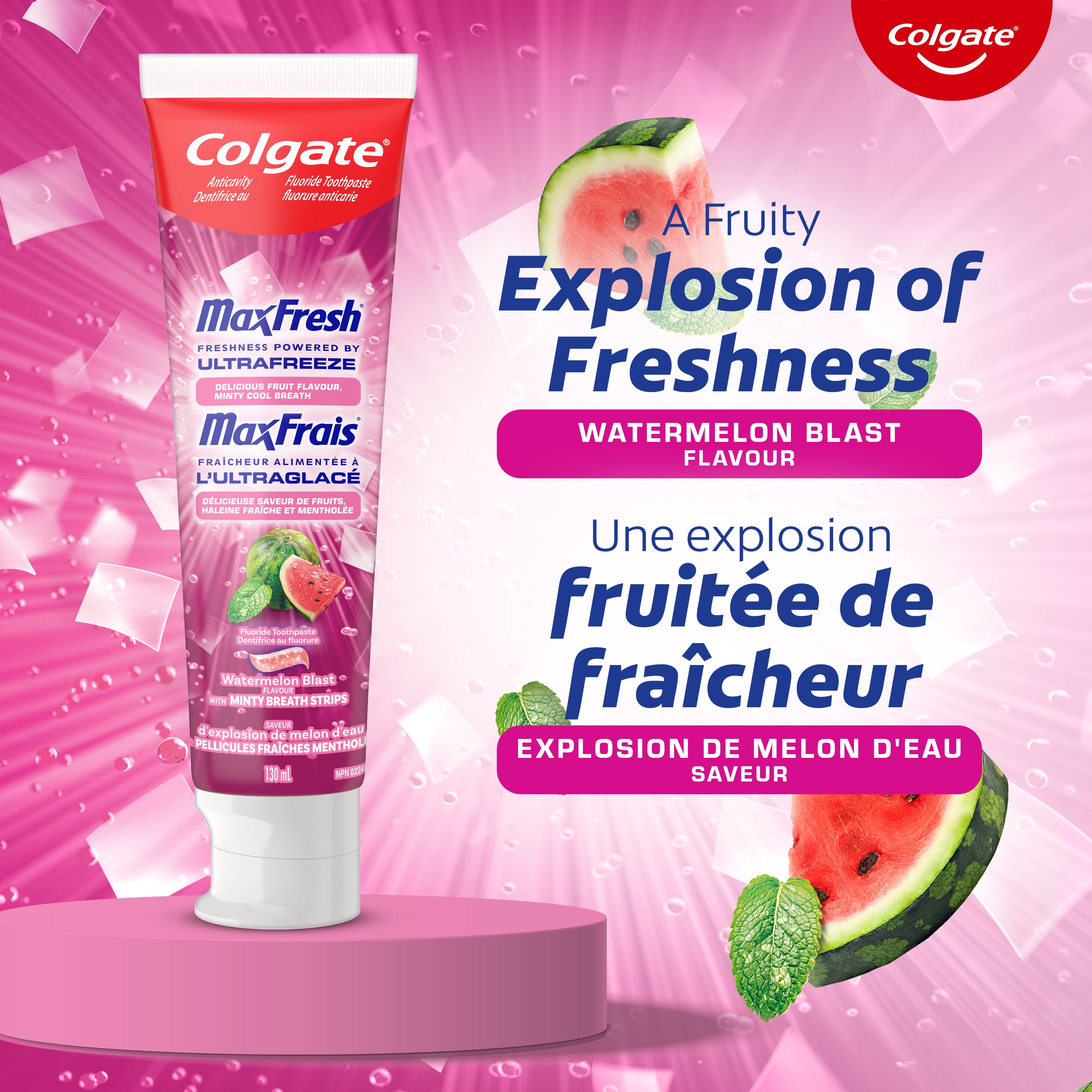 Colgate MaxFrais Dentifrice au Fluorure, Explosion de Melon d'Eau à la Menthe, 130 ml