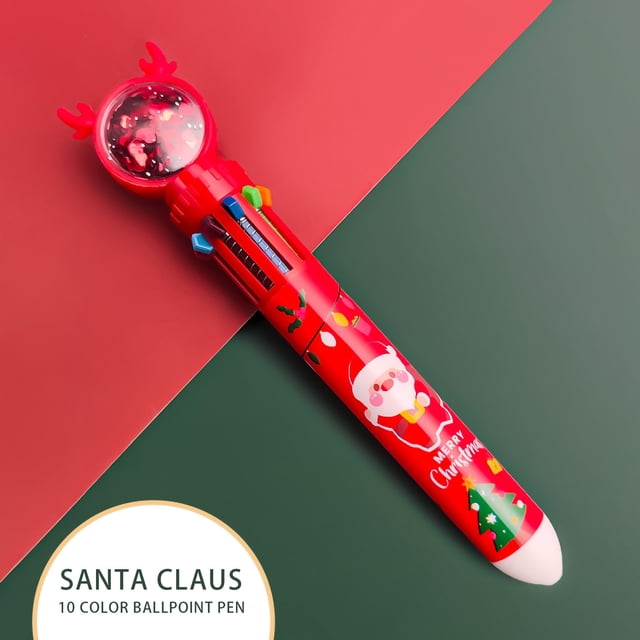 4Pcs Christmas Ballpoint Pens with 10 Colors, Push-Type Multifunction Markers for Writing, Festive Themed Designs for Students or Office, Fun and Practical as Holiday Gift or Stationery