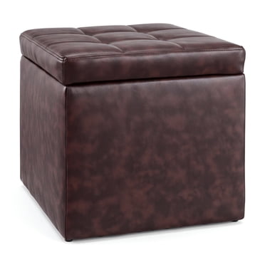 Costway Pouf Ottoman Cube Boîte de Rangement Siège de Salon Repose-Pieds avec Dessus à Charnière Brun