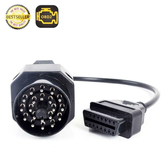 BMW 20 Pin to 16 Pin OBD2 Adapter Connector Scanner Diagnostic Cable by Procon, featuring a durable black cable with a 20-pin circular connector on one end and a 16-pin rectangular OBD2 connector on the other. Designed for automotive diagnostic and testing purposes, suitable for BMW vehicles. The cable is shown coiled on a white background.