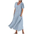 thumbnail image 1 of JUNWELL Liquidation d'Économies d'Été Robes Maxi pour Femmes Été Robe Débardeur en Coton et Lin Manches Courtes Ample Col Ras du Cou Maxi Longue Fluide avec Poches, 1 of 6