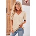 thumbnail image 3 of Arach&Cloz Women's V-Neck Short Sleeve Special Rib Knitted Pattern Casual Tops Sweater Spring Summer 2025, 3 of 6