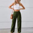 thumbnail image 2 of Timegard Women's High Waisted Drawstring Cargo Denim Pants, Medium, 2 of 7