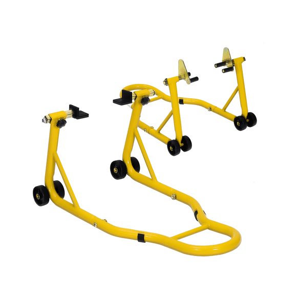 900 LBS Yellow Motorcycle Stand Lift Combo, Front & Rear Adjustable Paddock Stands for Sport Bike, Cruiser and Dirt Bike Maintenance & Storage