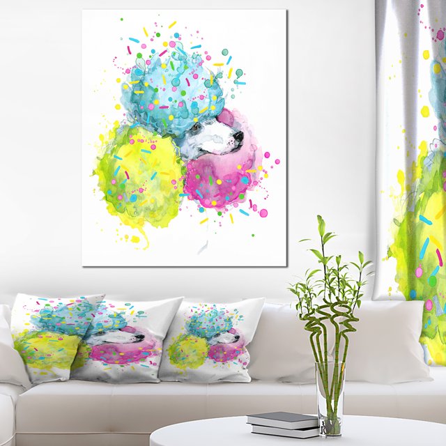 Cute White Dog with Color Spheres - Contemporary Animal Art Canvas