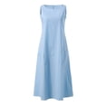 thumbnail image 3 of HKEJIAOI Robes Décontractées pour Femmes Offres Liquidation Cadeau de la Saint-Valentin Mode Femmes Uni Confortable Été Col Rond Dames Poches Robe Sans Manches Bleu, 3 of 7