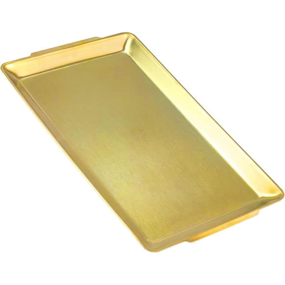Plateaux de Service Grands 15,8 Pouces x 9,5 Pouces, Plateaux de Service Grands en Acier Inoxydable Robustes, Assiettes Rectangulaires Dorées pour Aliments, Fruits, Fête, Mariage, Noël, Résistantes aux Éclats et aux Égratignures