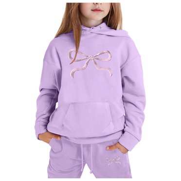 PMVFHDE Girls Outfits - Children's Hoodie Set With Bow Print for Stylish Young Fashionistas