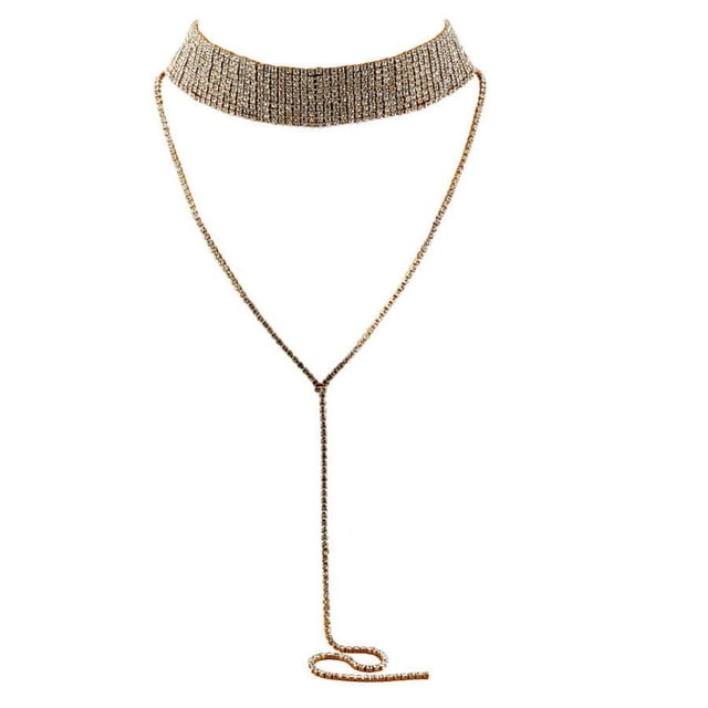 TIMIFIS Jewelry Tassel Inlaid Geometric Neck Alloy Multi-Layer Full Diamond Necklace Valentine'S Day Gift