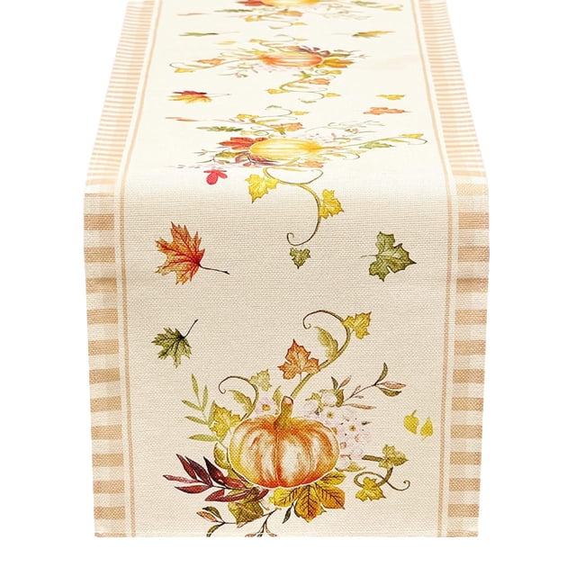 Chemin de Table Citrouille d'Automne pour l'Action de Grâce avec Motif à Carreaux Feuille d'Érable, Décor de Table de Cuisine et Salle à Manger en Lin pour Fête des Récoltes, Réutilisable, Facile à Nettoyer, Accent Festif pour la Maison