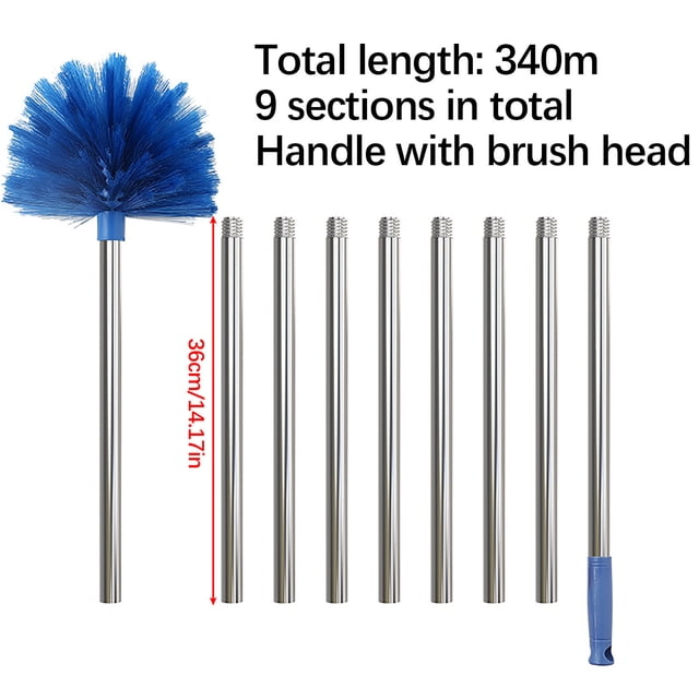 Plumeau avec Perche d'Extension, Poils de Rigidité Moyenne, Perche en Acier Inoxydable de 6 Pieds, Plumeau pour Ventilateur de Plafond, Tête en Matériau PET, Longueur Réglable 2,6-6 Pi, pour Nettoyage Extérieur Intérieur, Facile à Utiliser