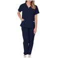 thumbnail image 1 of UPPADA Sarraus pour Femmes Ensemble de Sarrau Jogger Extensible avec Hauts de Sarrau à Col en V Régulier avec Poches Pantalon Jogger à Taille de Yoga Uniformes d'Infirmière Ensembles de Sarraus Médicaux Unis Bleu Marine,m, 1 of 5