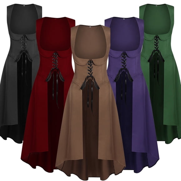 Meichang Gothic Dress for Women with Corset Lace Up Cocktail Dresses Vintage Sleeveless formal Evening Prom Party High Low Dress Medieval Renaissance Dress
