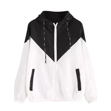 Pisexur Veste Légère pour Femme à Blocs de Couleur à Manches Longues, Coupe-Vent de Sport à Capuche, Veste à Empiècements avec Fermeture Éclair, Manteau Actif d'Extérieur Imperméable P-4TG