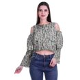 thumbnail image 1 of Moomaya Printed Casual Long Sleeve Tops Women Cold Shoulder Ruffle Sleeves Top, 1 of 4