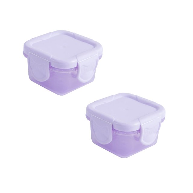 Oleegame 2PC Produce Storage Mini Plastic Food Storage Containers With Lids, Small Airtight Containers, Square School Lunch Containers For Children, Leftover Food Containers Purple